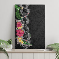Hawaii DNA Kakau Tattoo Canvas Wall Art with Plumeria and Hibiscus Tropical Plants Black Color LT03 - Polynesian Pride