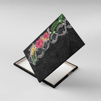 Hawaii DNA Kakau Tattoo Canvas Wall Art with Plumeria and Hibiscus Tropical Plants Black Color LT03 With Frame Black - Polynesian Pride