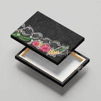 Hawaii DNA Kakau Tattoo Canvas Wall Art with Plumeria and Hibiscus Tropical Plants Black Color LT03 - Polynesian Pride