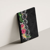 Hawaii DNA Kakau Tattoo Canvas Wall Art with Plumeria and Hibiscus Tropical Plants Black Color LT03 - Polynesian Pride