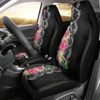Hawaii DNA Kakau Tattoo Car Seat Cover with Plumeria and Hibiscus Tropical Plants Black Color LT03 - Polynesian Pride