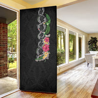 Hawaii DNA Kakau Tattoo Door Cover with Plumeria and Hibiscus Tropical Plants Black Color LT03 - Polynesian Pride