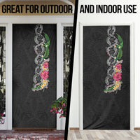 Hawaii DNA Kakau Tattoo Door Cover with Plumeria and Hibiscus Tropical Plants Black Color LT03 - Polynesian Pride