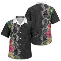 Hawaii DNA Kakau Tattoo Family Matching Tank Maxi Dress and Hawaiian Shirt with Plumeria and Hibiscus Tropical Plants Black Color LT03 Son's Shirt Black - Polynesian Pride