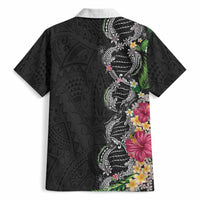 Hawaii DNA Kakau Tattoo Hawaiian Shirt with Plumeria and Hibiscus Tropical Plants Black Color LT03 - Polynesian Pride