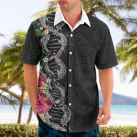 Hawaii DNA Kakau Tattoo Hawaiian Shirt with Plumeria and Hibiscus Tropical Plants Black Color