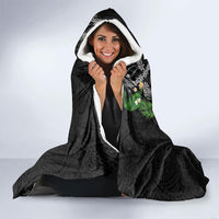 Hawaii DNA Kakau Tattoo Hooded Blanket with Plumeria and Hibiscus Tropical Plants Black Color LT03 - Polynesian Pride
