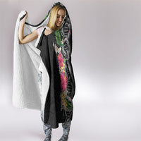 Hawaii DNA Kakau Tattoo Hooded Blanket with Plumeria and Hibiscus Tropical Plants Black Color LT03 - Polynesian Pride