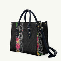 Hawaii DNA Kakau Tattoo Leather Bag with Plumeria and Hibiscus Tropical Plants Black Color LT03 Black - Polynesian Pride
