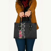 Hawaii DNA Kakau Tattoo Leather Bag with Plumeria and Hibiscus Tropical Plants Black Color LT03 - Polynesian Pride