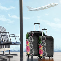 Hawaii DNA Kakau Tattoo Luggage Cover with Plumeria and Hibiscus Tropical Plants Black Color LT03 - Polynesian Pride