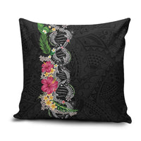 Hawaii DNA Kakau Tattoo Pillow Cover with Plumeria and Hibiscus Tropical Plants Black Color LT03 Black - Polynesian Pride