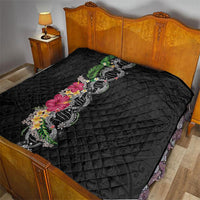 Hawaii DNA Kakau Tattoo Quilt with Plumeria and Hibiscus Tropical Plants Black Color LT03 - Polynesian Pride