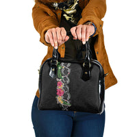 Hawaii DNA Kakau Tattoo Shoulder Handbag with Plumeria and Hibiscus Tropical Plants Black Color LT03 One Size Black - Polynesian Pride
