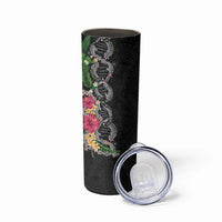 Hawaii DNA Kakau Tattoo Skinny Tumbler with Plumeria and Hibiscus Tropical Plants Black Color LT03 - Polynesian Pride