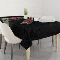Hawaii DNA Kakau Tattoo Tablecloth with Plumeria and Hibiscus Tropical Plants Black Color LT03 - Polynesian Pride