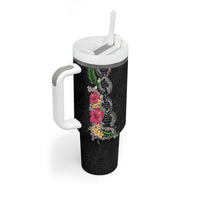 Hawaii DNA Kakau Tattoo Tumbler With Handle with Plumeria and Hibiscus Tropical Plants Black Color LT03 - Polynesian Pride