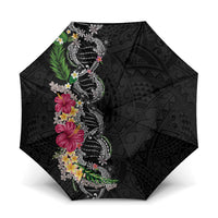 Hawaii DNA Kakau Tattoo Umbrella with Plumeria and Hibiscus Tropical Plants Black Color LT03 One Size Folded 11.42 inch Opened Diameter 37.4 inch Black - Polynesian Pride