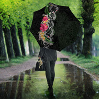 Hawaii DNA Kakau Tattoo Umbrella with Plumeria and Hibiscus Tropical Plants Black Color LT03 - Polynesian Pride