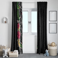 Hawaii DNA Kakau Tattoo Window Curtain with Plumeria and Hibiscus Tropical Plants Black Color LT03 - Polynesian Pride