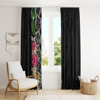 Hawaii DNA Kakau Tattoo Window Curtain with Plumeria and Hibiscus Tropical Plants Black Color LT03 - Polynesian Pride