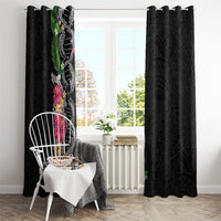 Hawaii DNA Kakau Tattoo Window Curtain with Plumeria and Hibiscus Tropical Plants Black Color LT03 - Polynesian Pride
