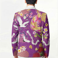 Hawaiian and Japanese Culture Together Blazer Kakau Tribal Pattern and Irezumi Art Purple Color