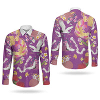 Hawaiian and Japanese Culture Together Couples Matching Mermaid Dress and Long Sleeve Button Shirt Kakau Tribal Pattern and Irezumi Art Purple Color LT03 - Polynesian Pride
