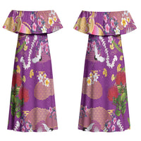 Hawaiian and Japanese Culture Together Couples Matching Off Shoulder Maxi Dress and Hawaiian Shirt Kakau Tribal Pattern and Irezumi Art Purple Color LT03 - Polynesian Pride