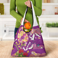 Hawaiian and Japanese Culture Together Grocery Bag Kakau Tribal Pattern and Irezumi Art Purple Color