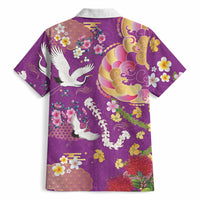 Hawaiian and Japanese Culture Together Hawaiian Shirt Kakau Tribal Pattern and Irezumi Art Purple Color