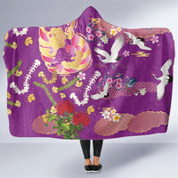 Hawaiian and Japanese Culture Together Hooded Blanket Kakau Tribal Pattern and Irezumi Art Purple Color LT03 One Size Purple - Polynesian Pride