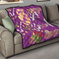 Hawaiian and Japanese Culture Together Quilt Kakau Tribal Pattern and Irezumi Art Purple Color LT03 - Polynesian Pride