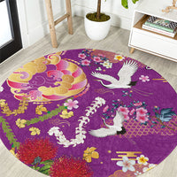 Hawaiian and Japanese Culture Together Round Carpet Kakau Tribal Pattern and Irezumi Art Purple Color LT03 Purple - Polynesian Pride