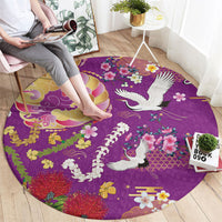 Hawaiian and Japanese Culture Together Round Carpet Kakau Tribal Pattern and Irezumi Art Purple Color LT03 - Polynesian Pride