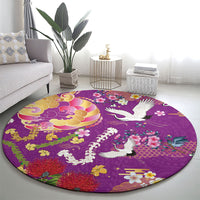 Hawaiian and Japanese Culture Together Round Carpet Kakau Tribal Pattern and Irezumi Art Purple Color LT03 - Polynesian Pride