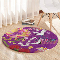 Hawaiian and Japanese Culture Together Round Carpet Kakau Tribal Pattern and Irezumi Art Purple Color LT03 - Polynesian Pride