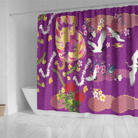 Hawaiian and Japanese Culture Together Shower Curtain Kakau Tribal Pattern and Irezumi Art Purple Color LT03 - Polynesian Pride