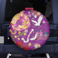 Hawaiian and Japanese Culture Together Spare Tire Cover Kakau Tribal Pattern and Irezumi Art Purple Color LT03 No hole Purple - Polynesian Pride