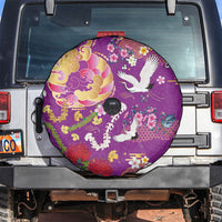 Hawaiian and Japanese Culture Together Spare Tire Cover Kakau Tribal Pattern and Irezumi Art Purple Color LT03 Purple - Polynesian Pride