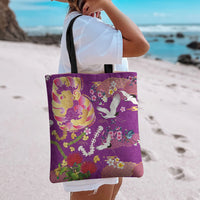 Hawaiian and Japanese Culture Together Tote Bag Kakau Tribal Pattern and Irezumi Art Purple Color LT03 - Polynesian Pride