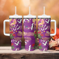 Hawaiian and Japanese Culture Together Tumbler With Handle Kakau Tribal Pattern and Irezumi Art Purple Color LT03 - Polynesian Pride