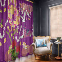 Hawaiian and Japanese Culture Together Window Curtain Kakau Tribal Pattern and Irezumi Art Purple Color LT03 - Polynesian Pride