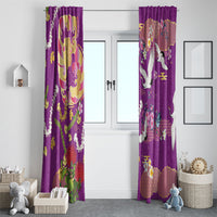Hawaiian and Japanese Culture Together Window Curtain Kakau Tribal Pattern and Irezumi Art Purple Color LT03 - Polynesian Pride