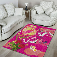 Hawaiian and Japanese Culture Together Area Rug Kakau Tribal Pattern and Irezumi Art Pink Color LT03 - Polynesian Pride