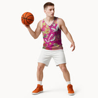 Hawaiian and Japanese Culture Together Basketball Jersey Kakau Tribal Pattern and Irezumi Art Pink Color
