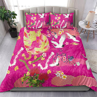 Hawaiian and Japanese Culture Together Bedding Set Kakau Tribal Pattern and Irezumi Art Pink Color