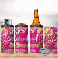 Hawaiian and Japanese Culture Together 4 in 1 Can Cooler Tumbler Kakau Tribal Pattern and Irezumi Art Pink Color LT03 - Polynesian Pride