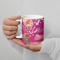 Hawaiian and Japanese Culture Together Ceramic Mug Kakau Tribal Pattern and Irezumi Art Pink Color LT03 - Polynesian Pride