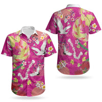 Hawaiian and Japanese Culture Together Couples Matching Puletasi and Hawaiian Shirt Kakau Tribal Pattern and Irezumi Art Pink Color LT03 - Polynesian Pride